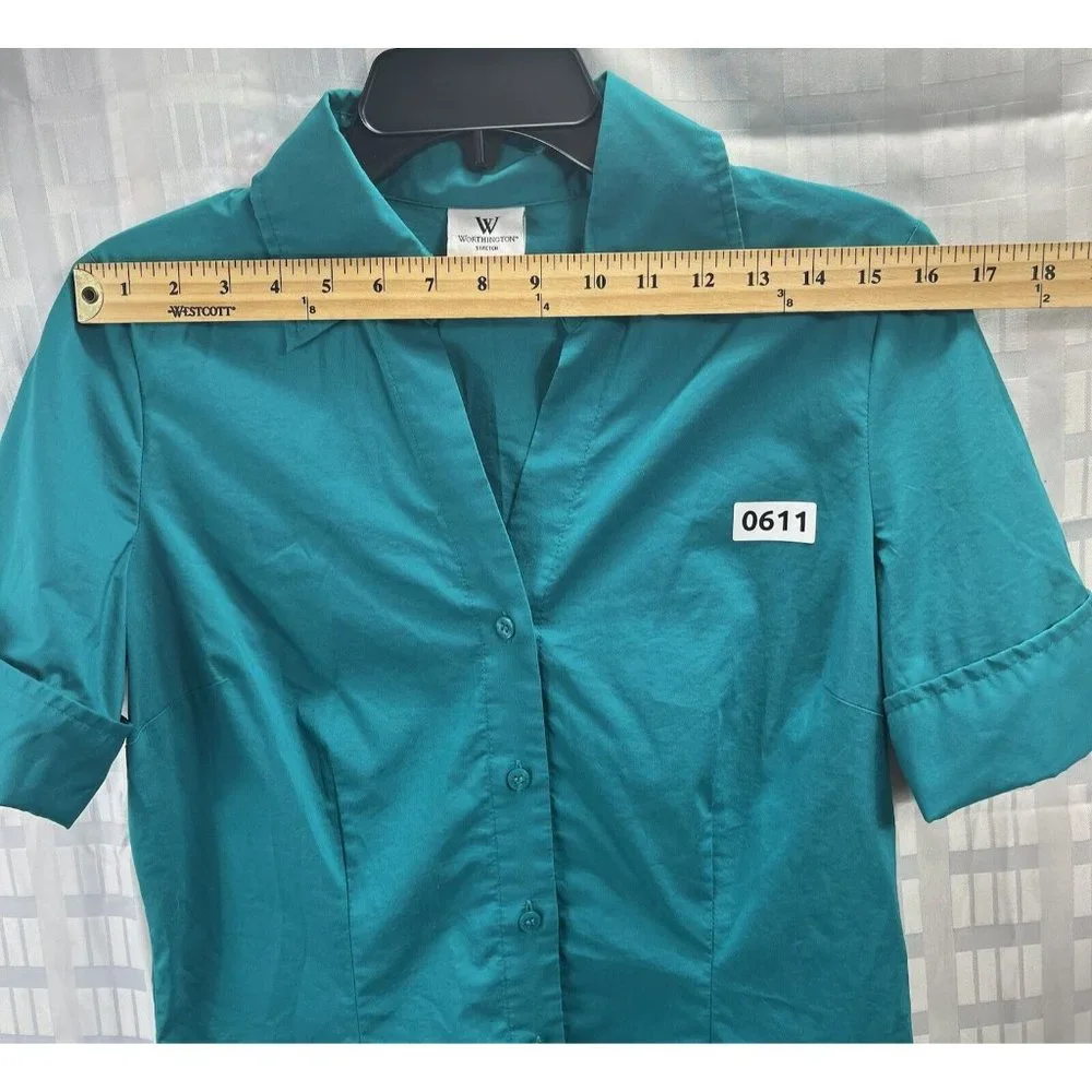 Worthington Shirt Womens Color Green Size MButton Up ShortSleeve Collared Casual - Picture 14 of 16